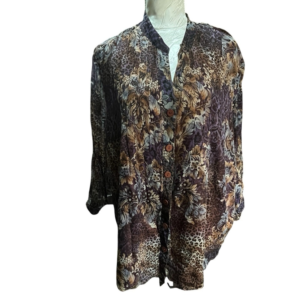 Carol Little Sz 2X Silk Blouse 1/2 Sleeve Geometric Print Animal Paisley Lined